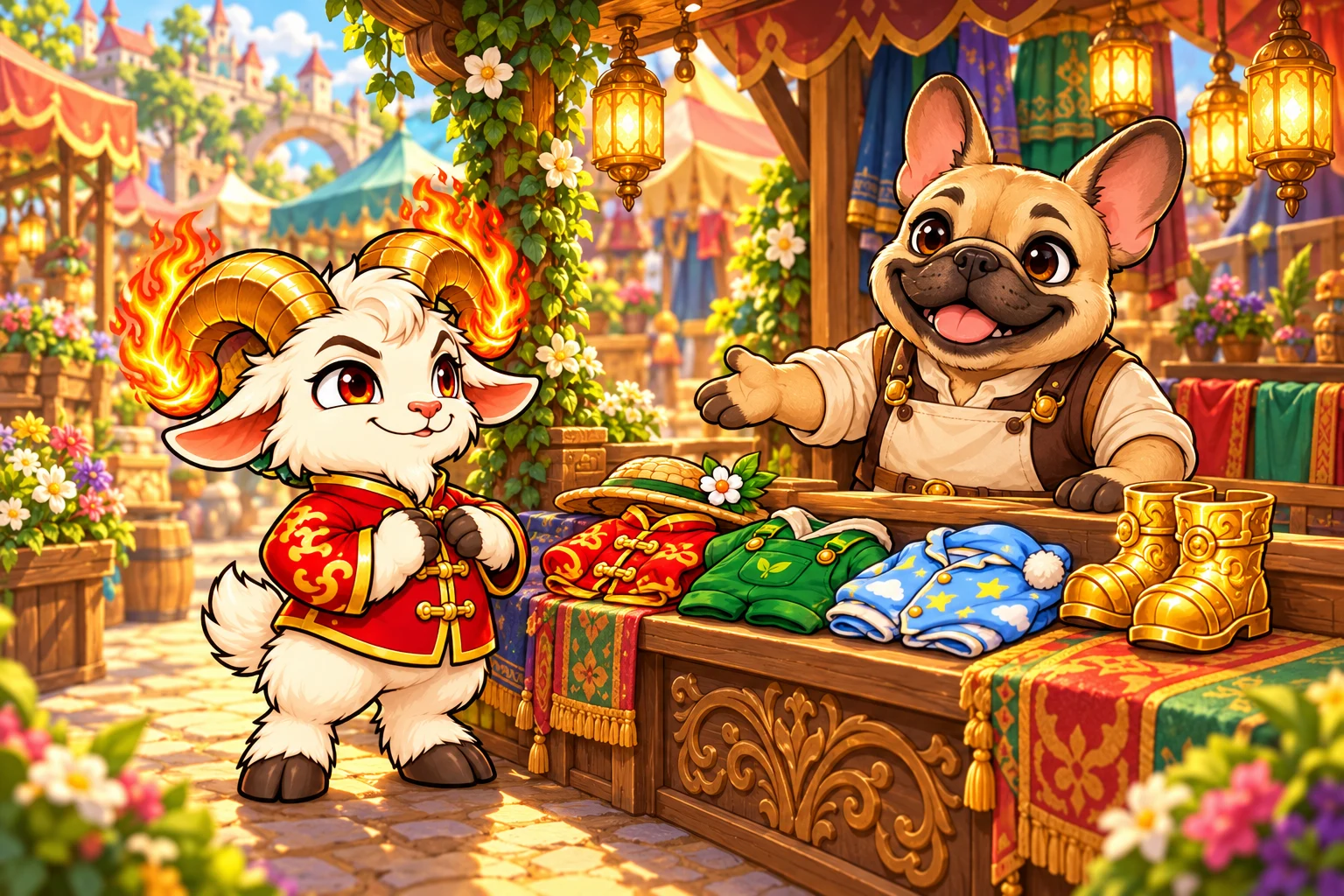 Ember visiting the French bulldog seller’s Bazaar stall