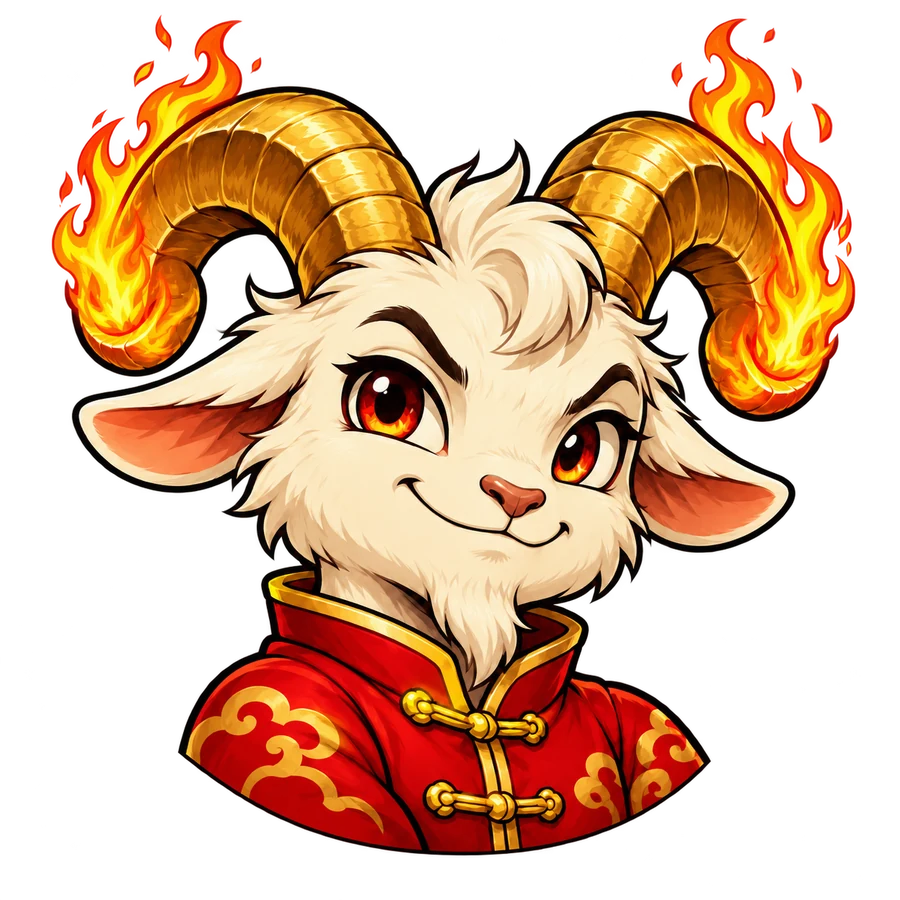 Fire Goat mascot with flaming golden horns